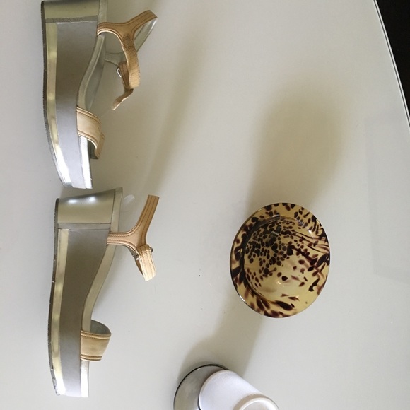 Prada Tan and Silver Wedge Sandals - Picture 4 of 8